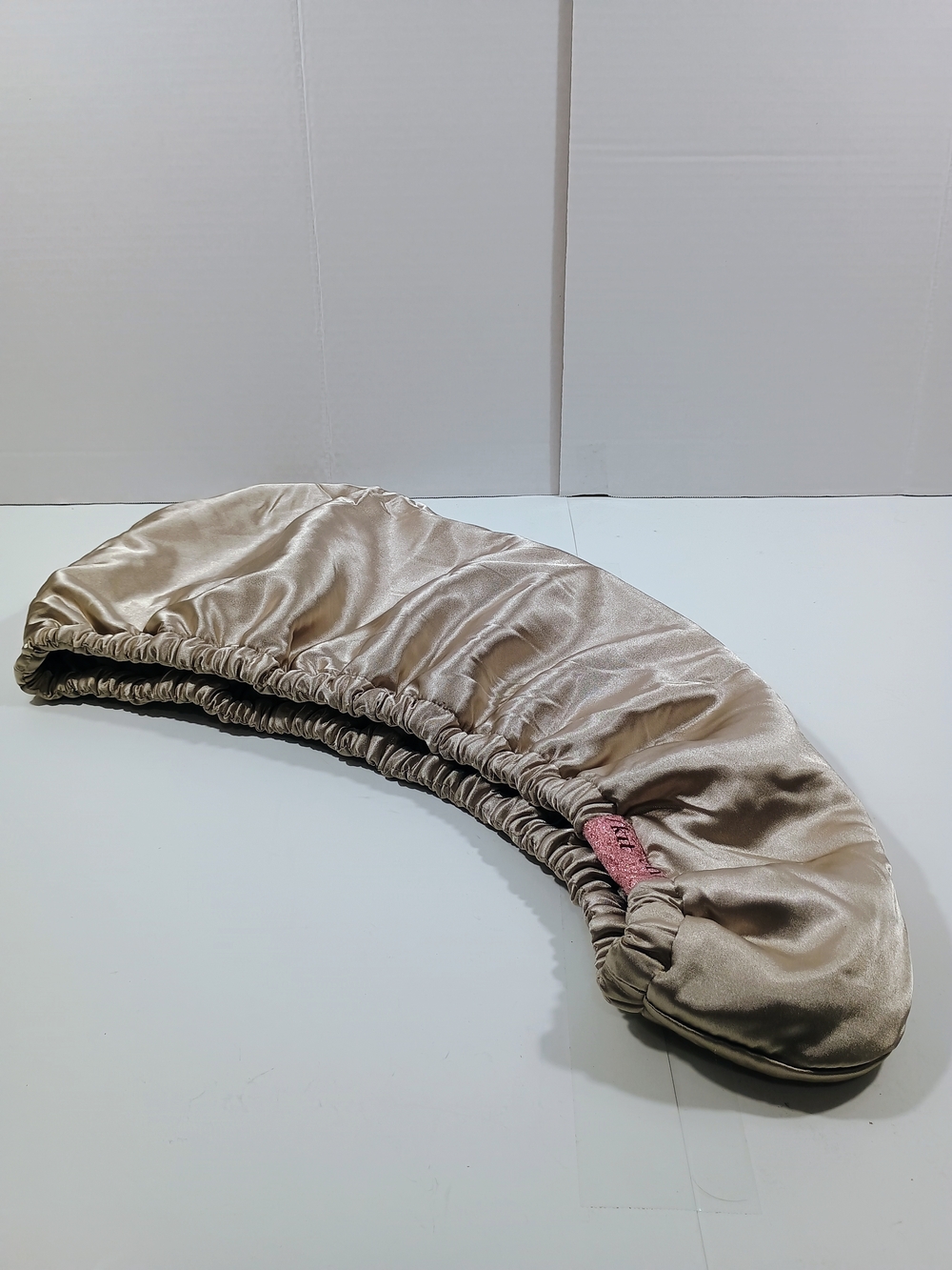 Kitsch Satin Sleeping Bonnet in Champagne with Pink Tag